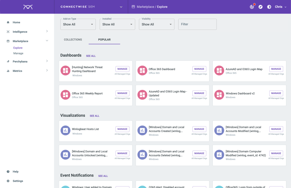 screenshot of ConnectWise SIEM